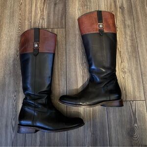 Frye Melissa two tone leather black brown tall riding boots sz 9.5